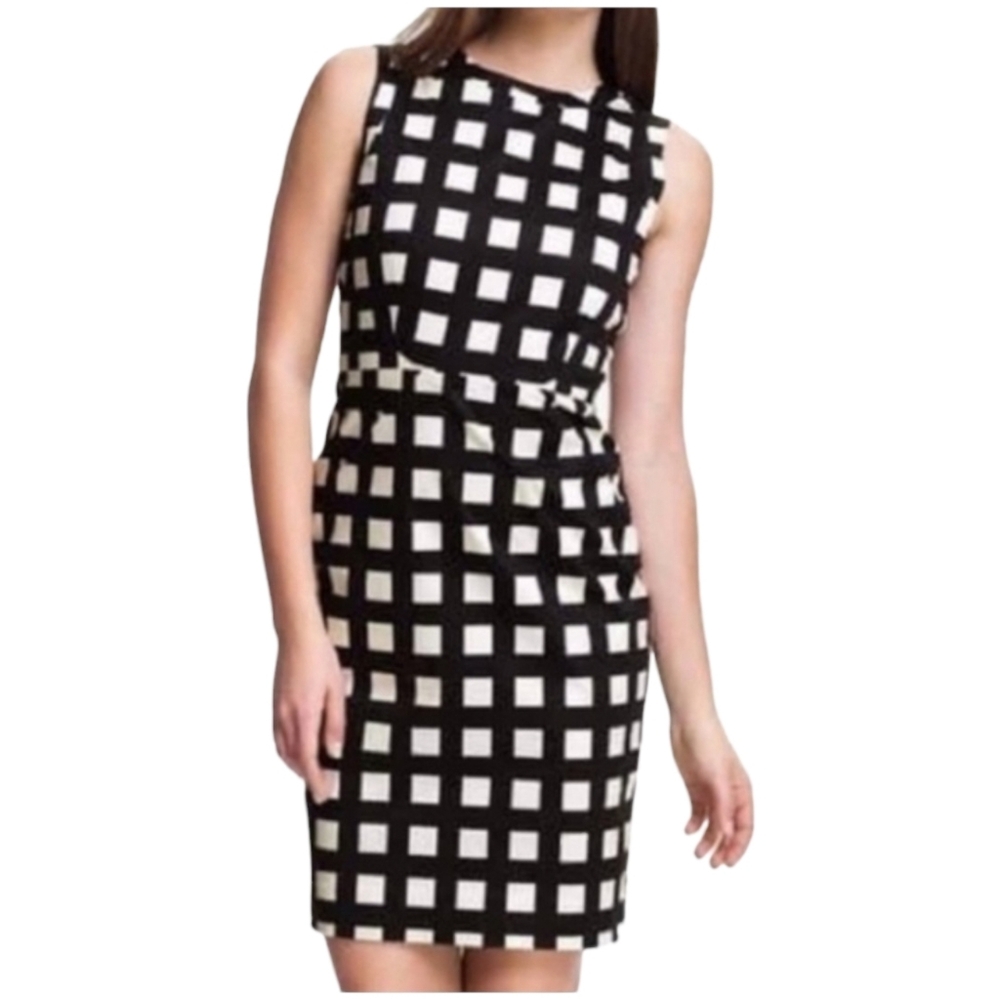 Kate Spade Lorelei Dress checkered stretch cotton sheath black white